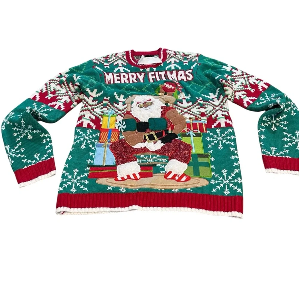 Blizzard‎ Bay Merry Fitmas Ugly Christmas Sweater Santa Lifting men’s size Small